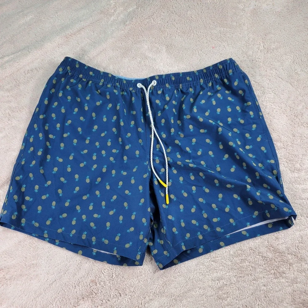 Bonobos Mens Pineapple Print Swim Trunks Dark Blue 7 Inch Inseam XL BOE26110CO